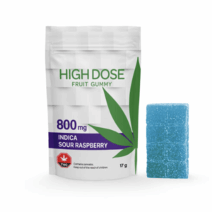 High Dose – Super Strength Sour Raspberry Fruit Gummy 800mg (Indica)