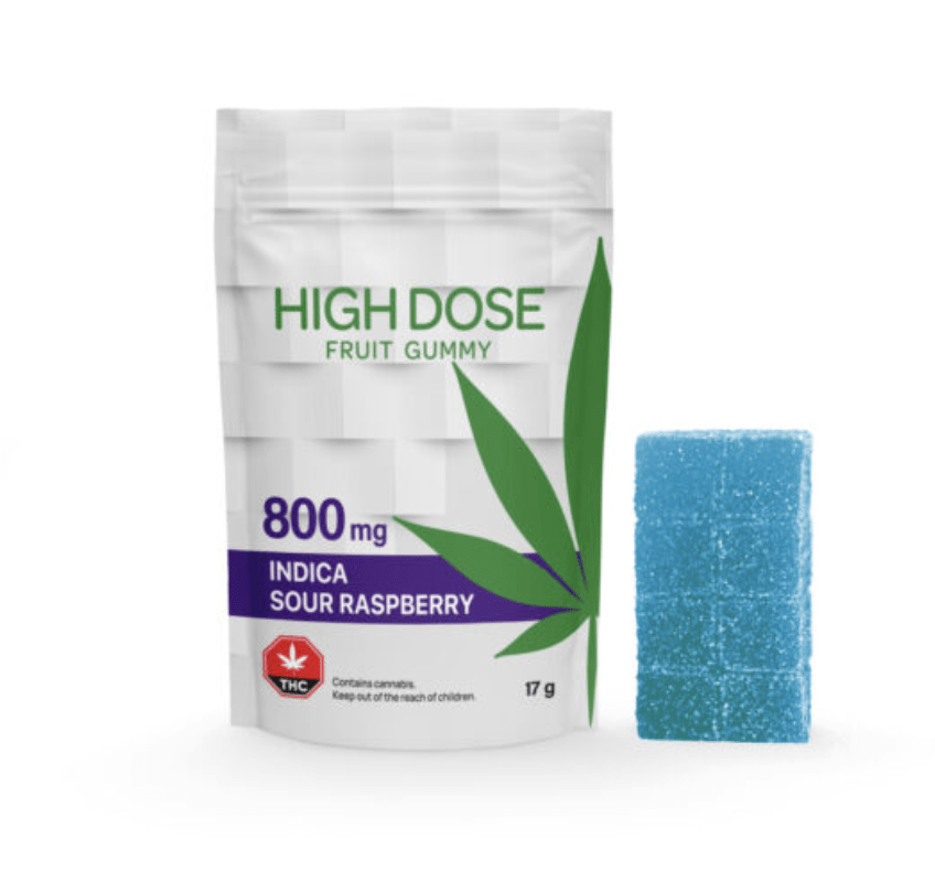 High Dose – Super Strength Sour Raspberry Fruit Gummy 800mg (Indica)