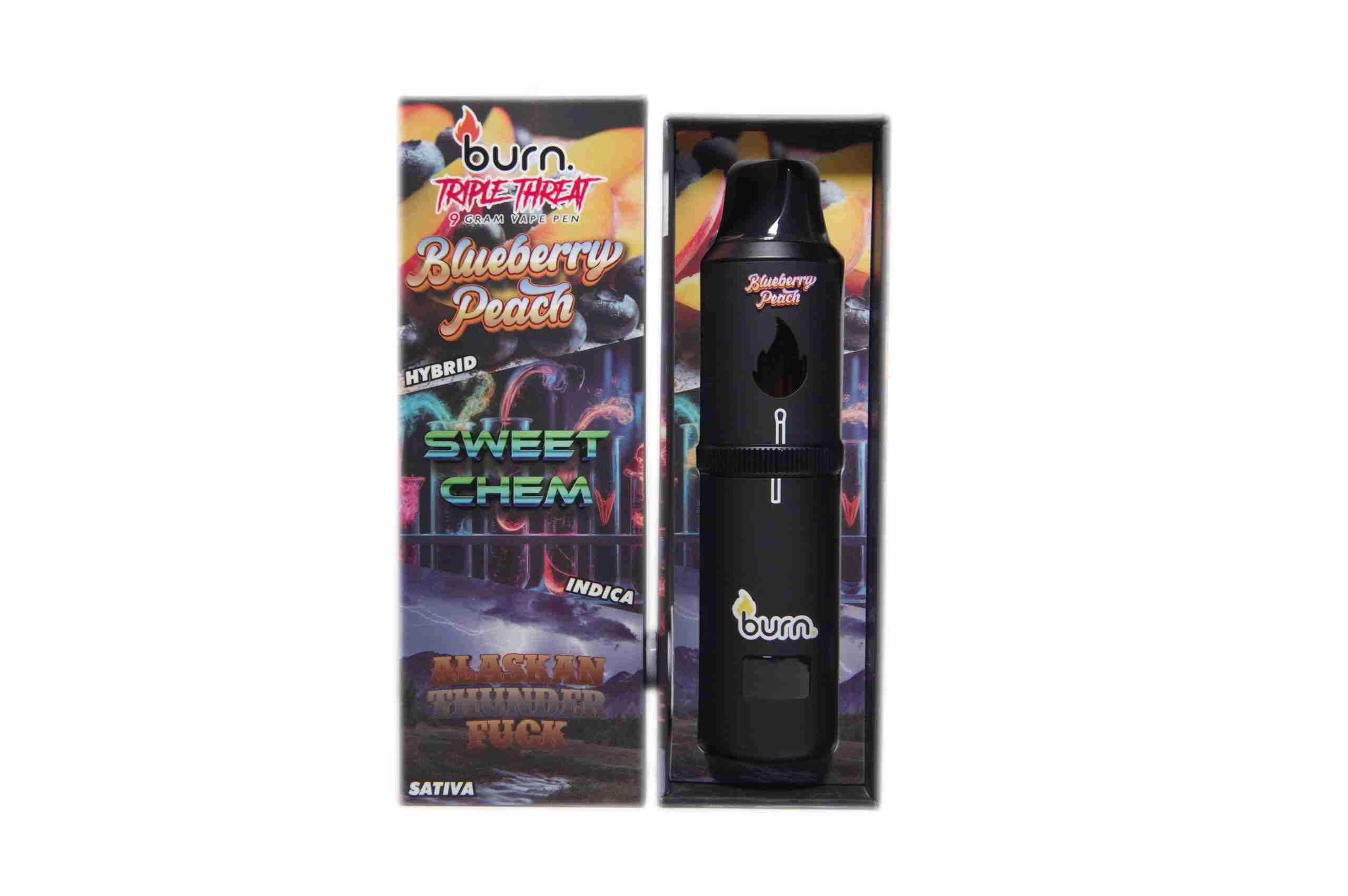 Burn Triple Threat Pen (9g) - Blueberry Peach + Sweet Chem + Alaskan Thunder Fuck