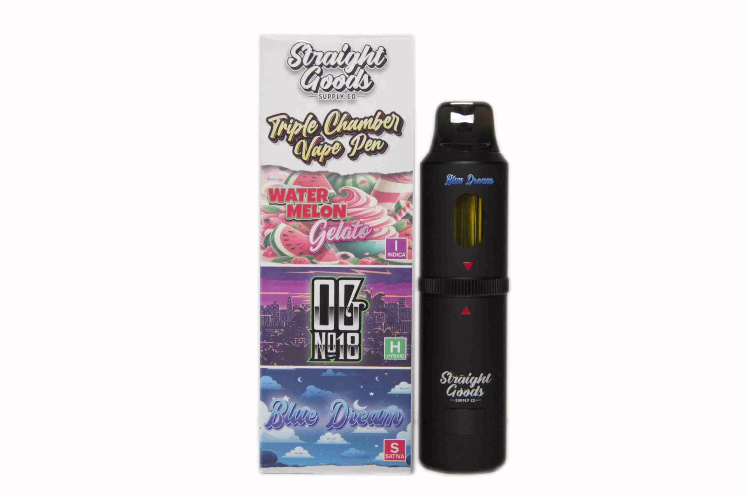 Straight Goods Triple Chamber Pen (9g) - Watermelon Gelato + OG No. 18 + Blue Dream