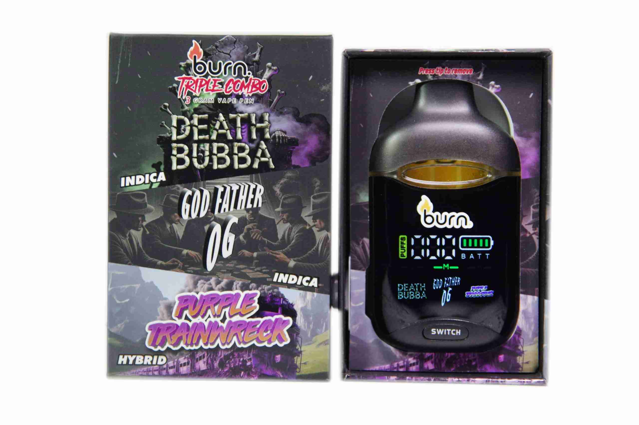 Burn Triple Combo (3 x 1 Gram) - Death Bubba + Godfather OG + Purple Trainwreck