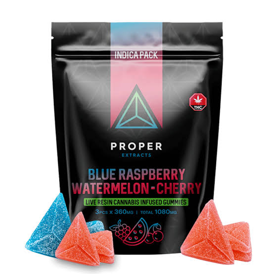 Proper Extracts Live Resin Gummies - Blue Raspberry Watermelon Cherry 1080mg