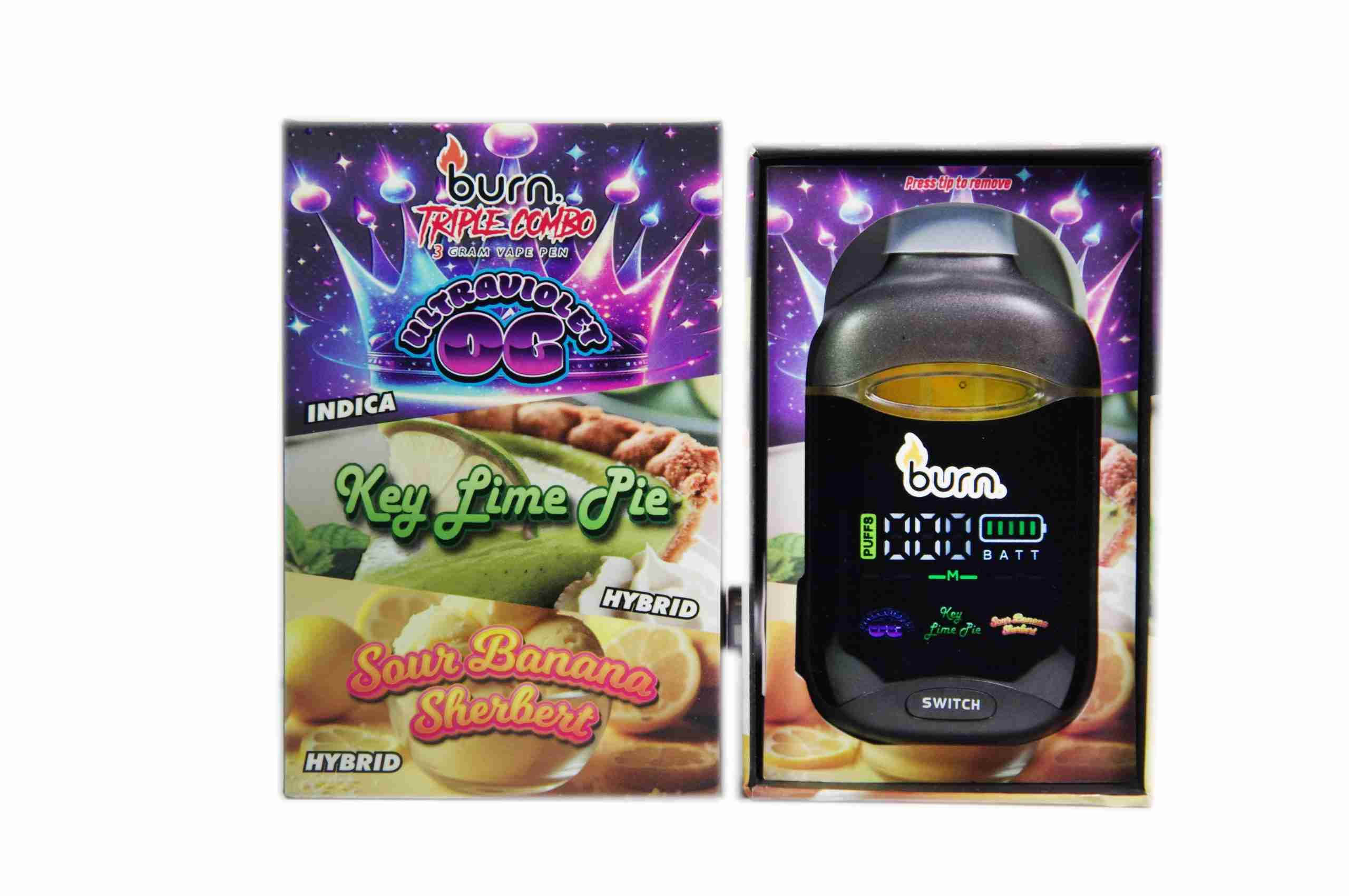 Burn Triple Combo (3 x 1 Gram) - Ultra Violet OG + Key Lime Pie + Sour Banana Sherbet