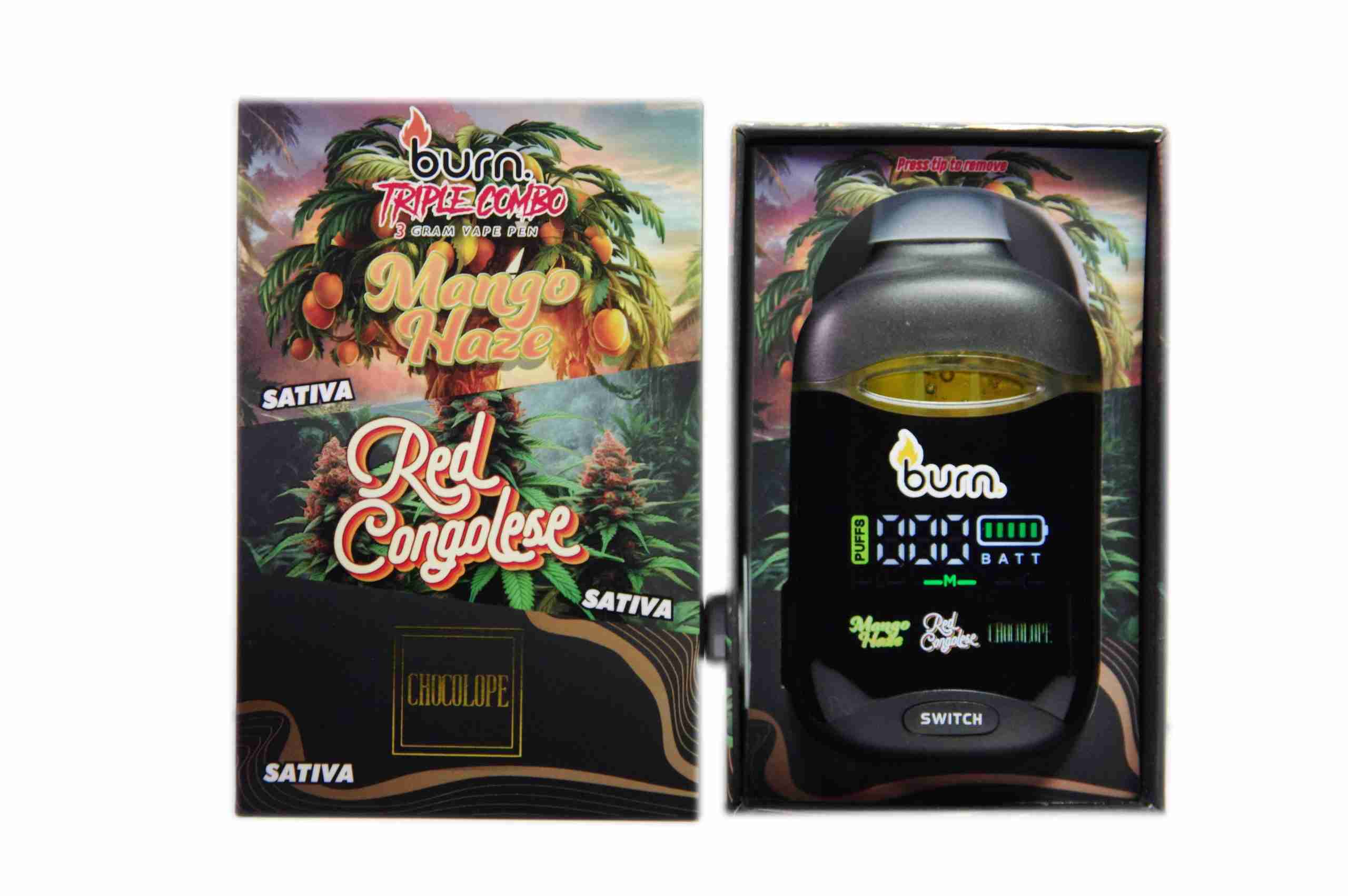 Burn Triple Combo (3 x 1 Gram) - Mango Haze + Red Congolese + Chocolope