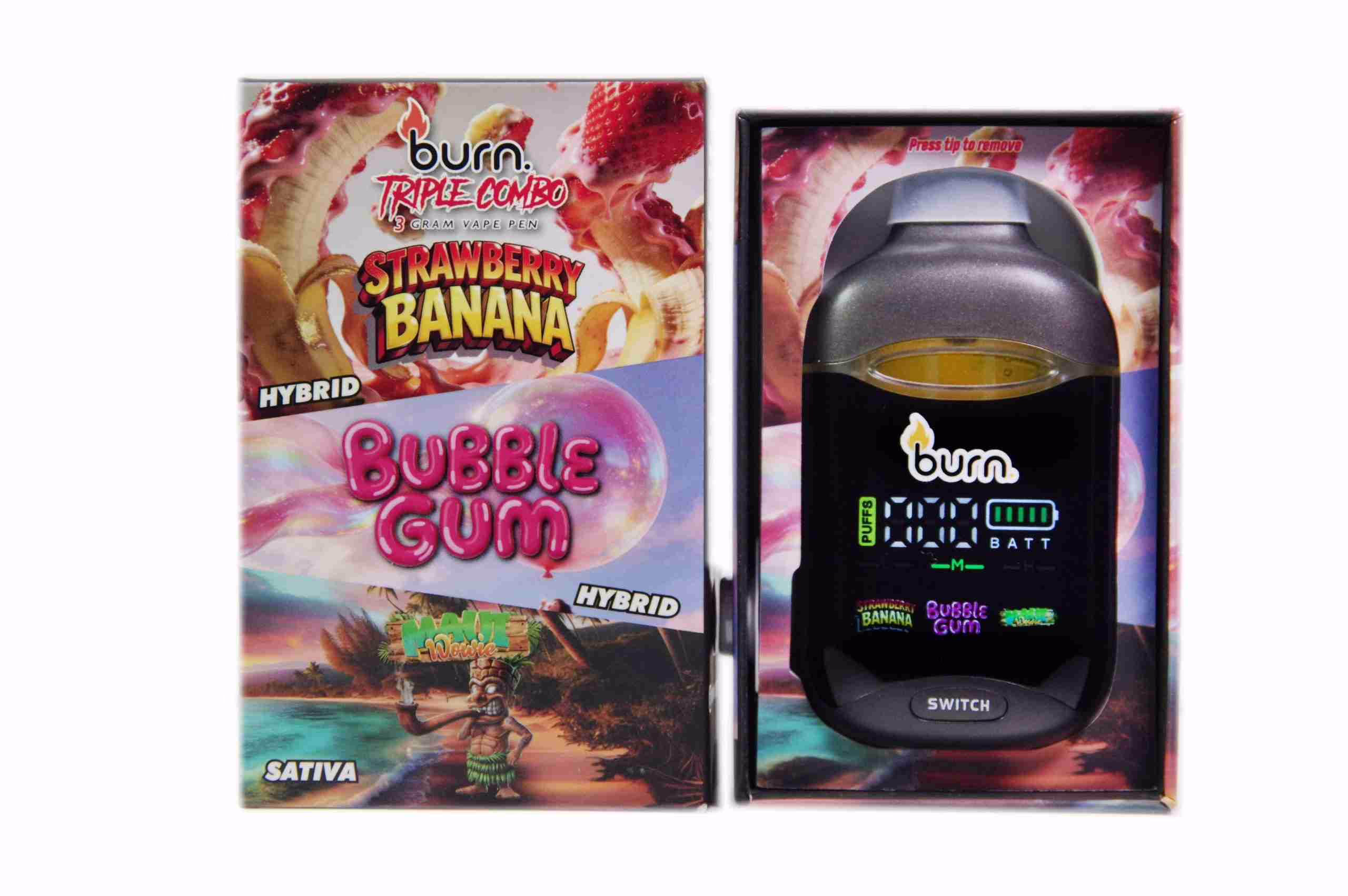 Burn Triple Combo (3 x 1 Gram) - Strawberry Banana + Bubblegum + Maui Wowie