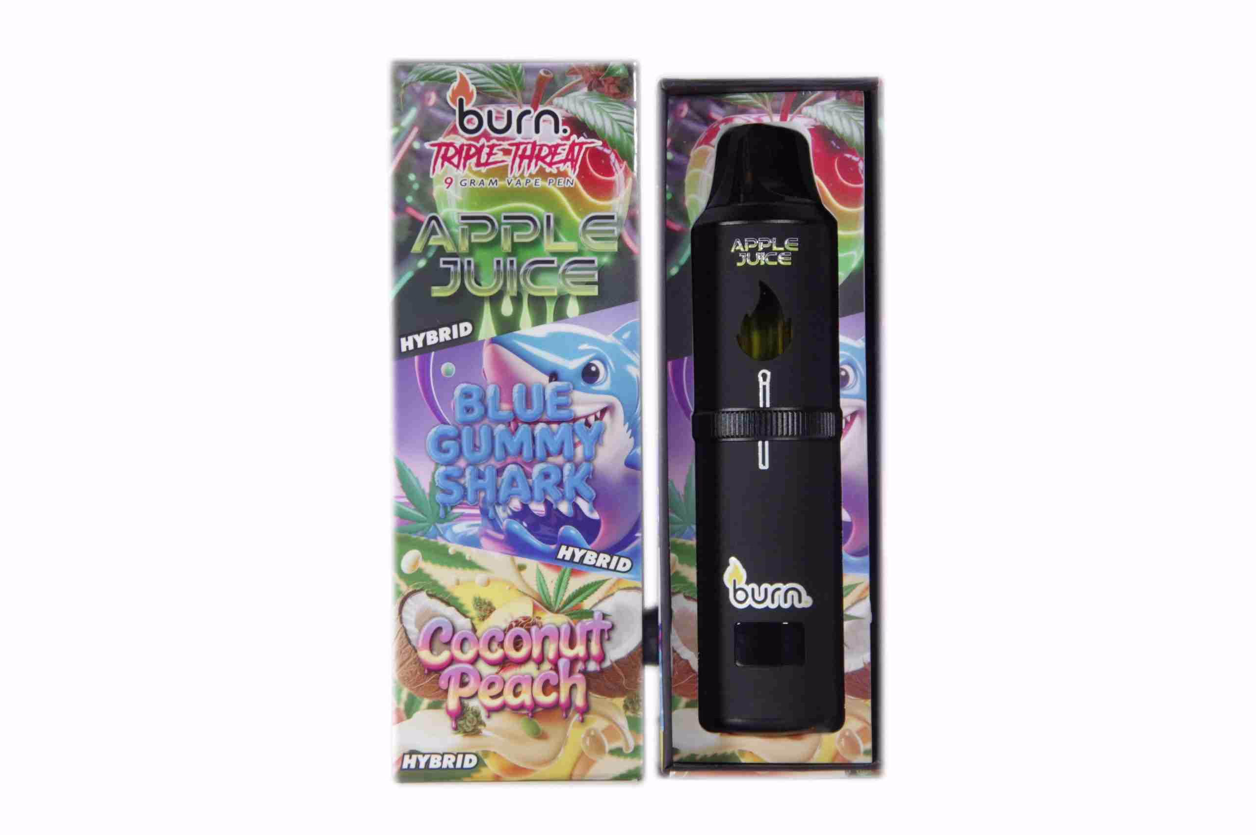 Burn Triple Threat Pen (9g) - Apple Juice + Blue Gummy Shark + Coconut Peach