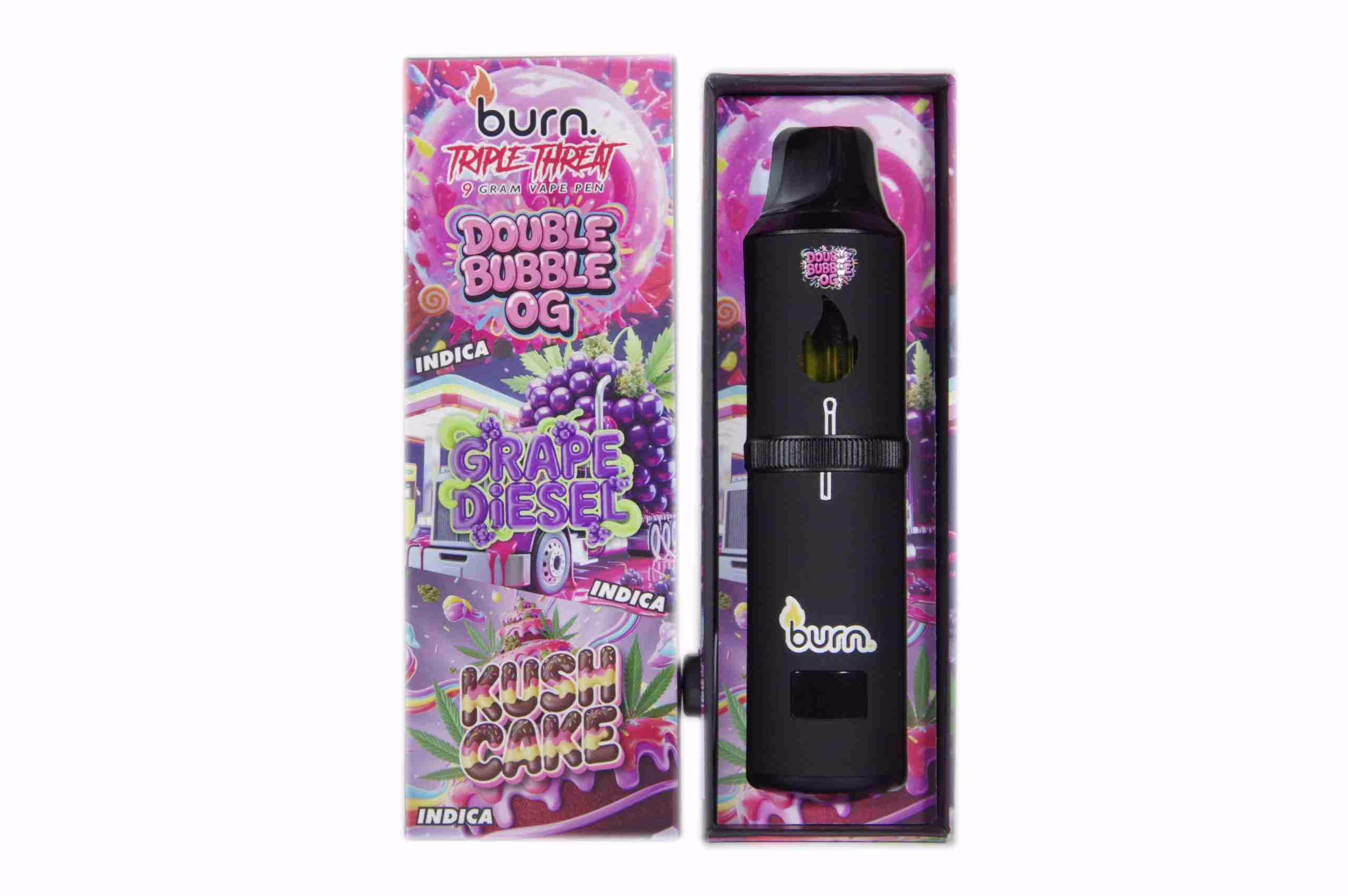 Burn Triple Threat Pen (9g) - Double Bubble OG + Grape Diesel + Kush Cake