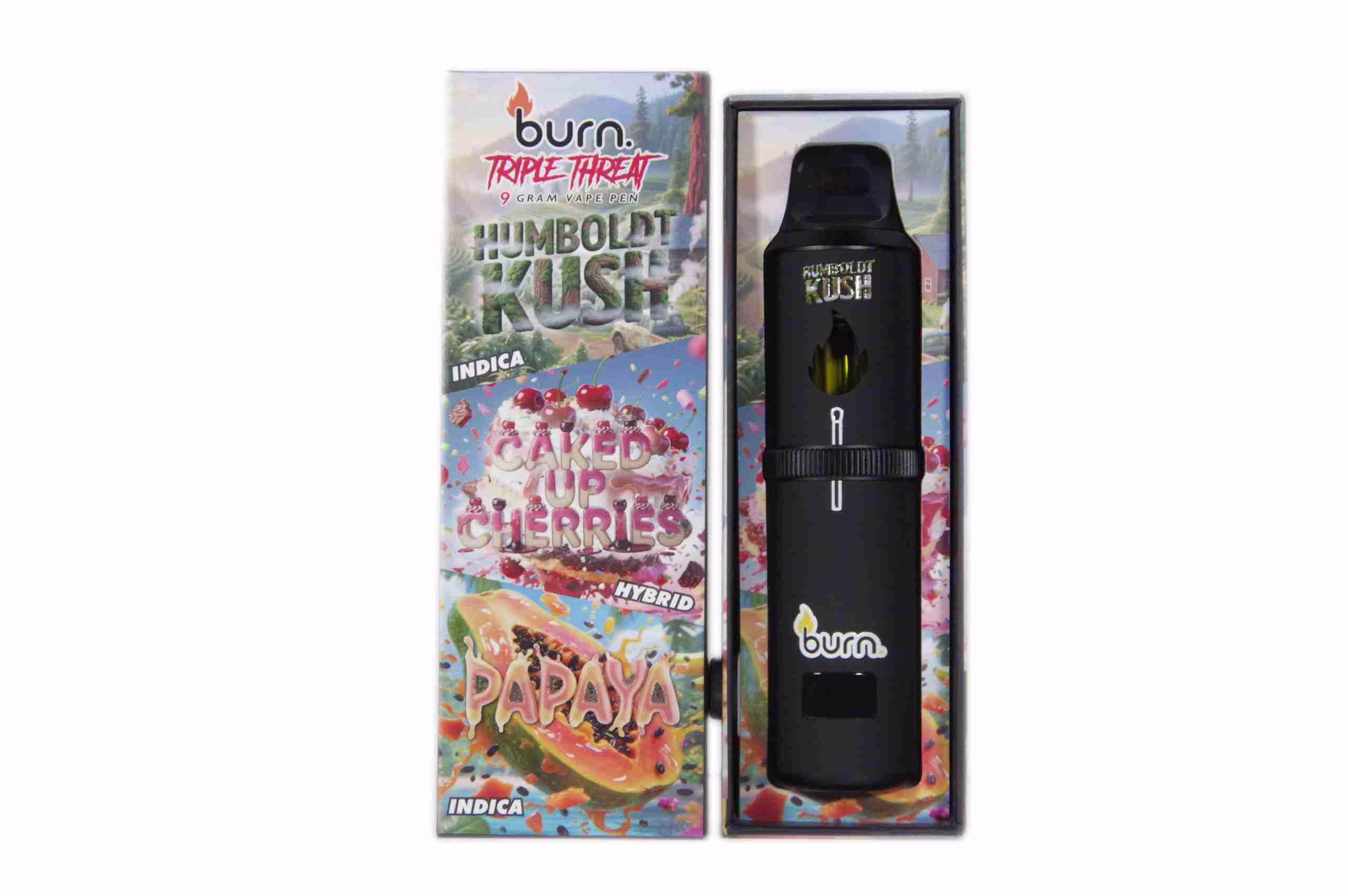 Burn Triple Threat Pen (9g) - Humboldt Kush + Caked Up Cherries + Papaya