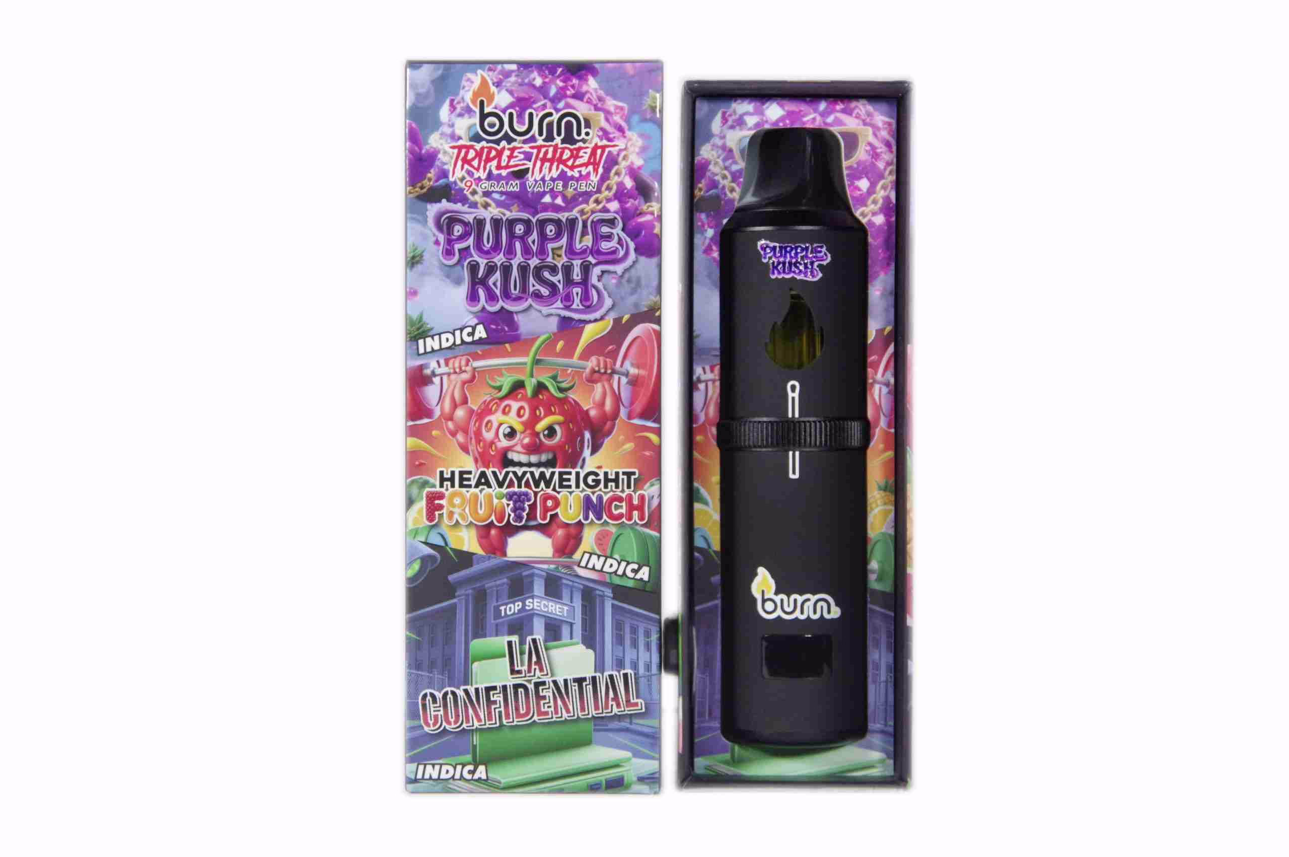 Burn Triple Threat Pen (9g) - Purple Kush + Heavyweight Fruit Punch + LA Confidential
