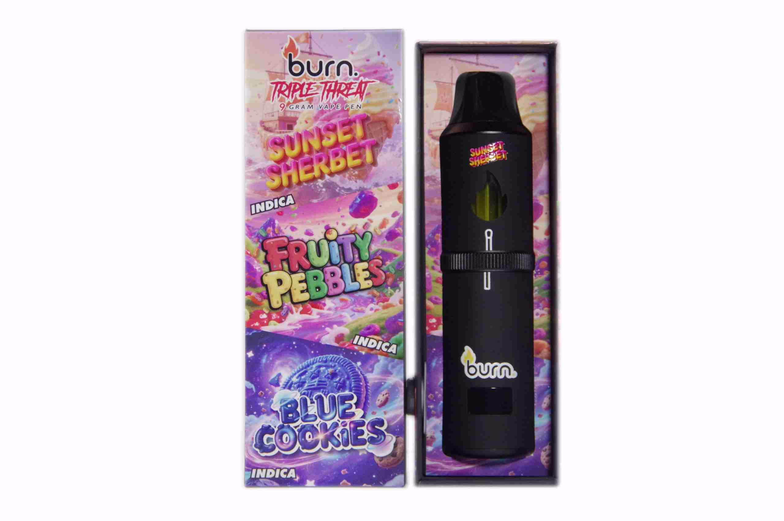 Burn Triple Threat Pen (9g) - Sunset Sherbet + Fruity Pebbles + Blue Cookies