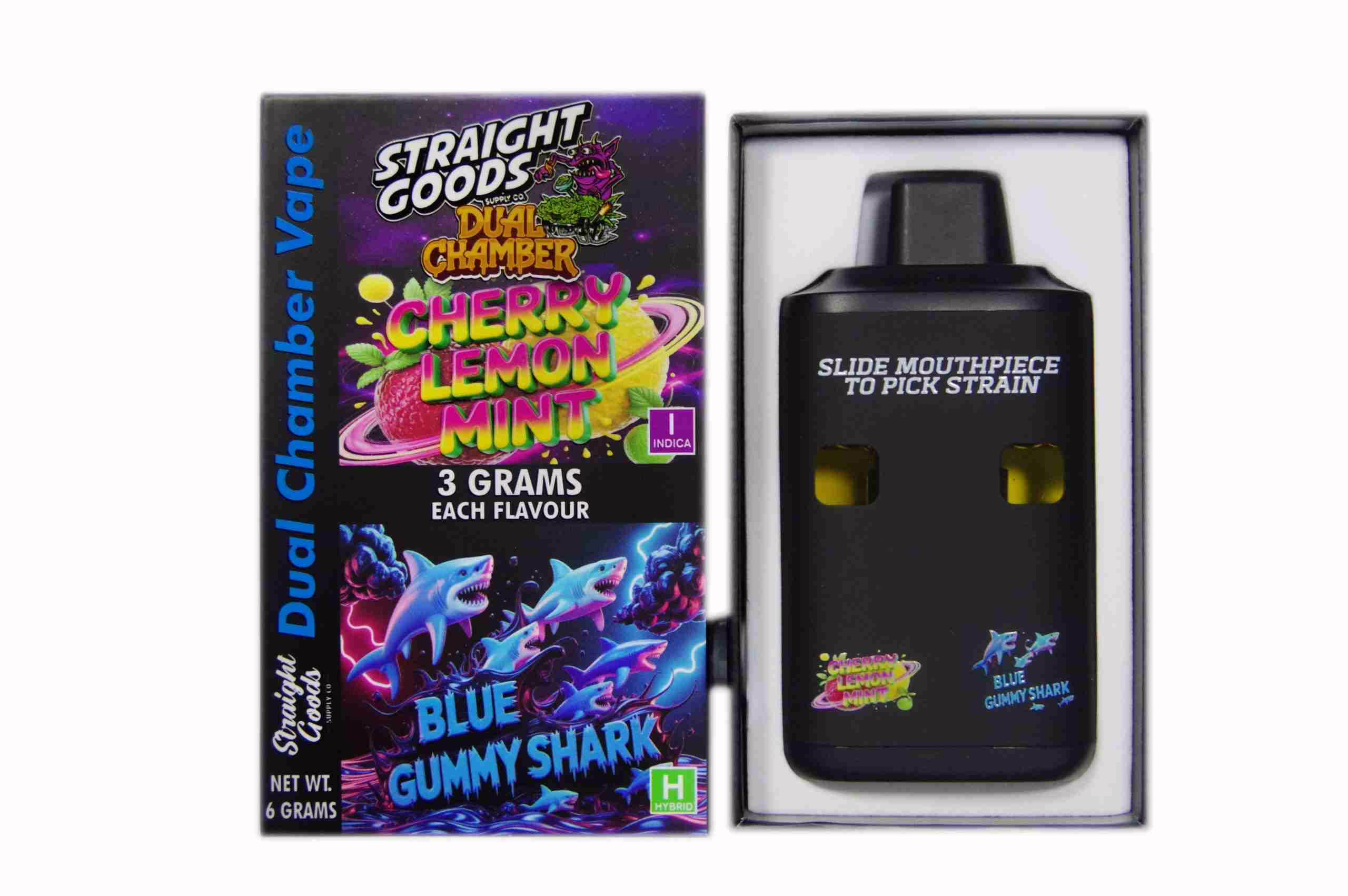 Straight Goods Dual Chamber Pen (6g) - Cherry Lemon Mint + Blue Gummy Shark
